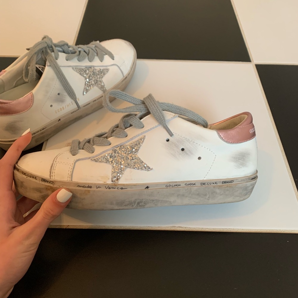 FAKE Golden Gooses -silver sparkle star, pink heel